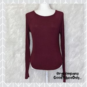 2/$30 Aeropostale ☆ Women's Maroon LG Extended Ribbed Knit Long Sleeve Shirt